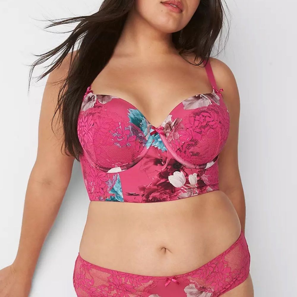 Cacique Longline Balconette Bra 44DDD Lightly Lined NEW Floral Fantasy Underwire